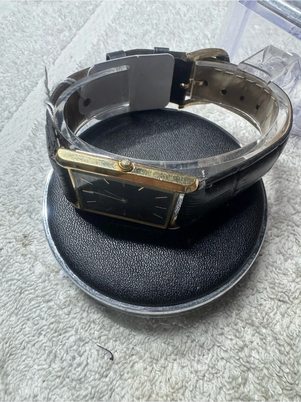 Seiko Men's Black Dial Gold-Tone Rectangular Dress Watch